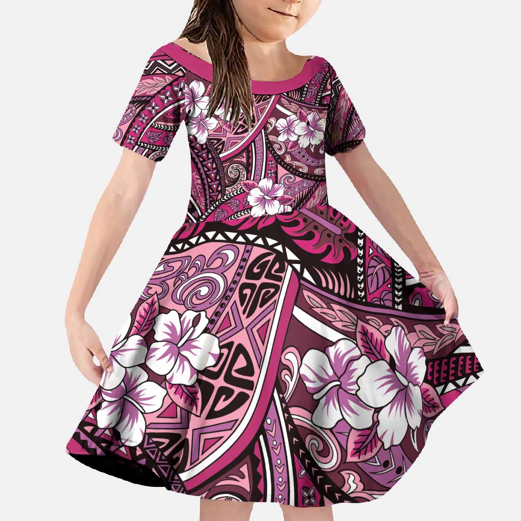 Polynesian Hibiscus Tropical Pink Floral Family Matching Mermaid Dress and Hawaiian Shirt Tribal Pattern - Polynesian Pride