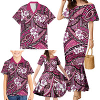 Polynesian Hibiscus Tropical Pink Floral Family Matching Mermaid Dress and Hawaiian Shirt Tribal Pattern - Polynesian Pride