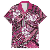 Polynesian Hibiscus Tropical Pink Floral Family Matching Puletasi and Hawaiian Shirt Tribal Pattern - Polynesian Pride
