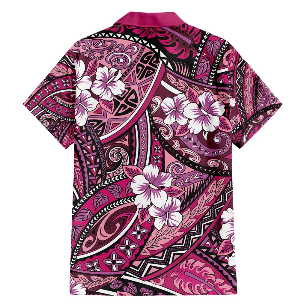 Polynesian Hibiscus Tropical Pink Floral Family Matching Puletasi and Hawaiian Shirt Tribal Pattern - Polynesian Pride
