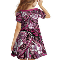 Polynesian Hibiscus Tropical Pink Floral Family Matching Short Sleeve Bodycon Dress and Hawaiian Shirt Tribal Pattern - Polynesian Pride