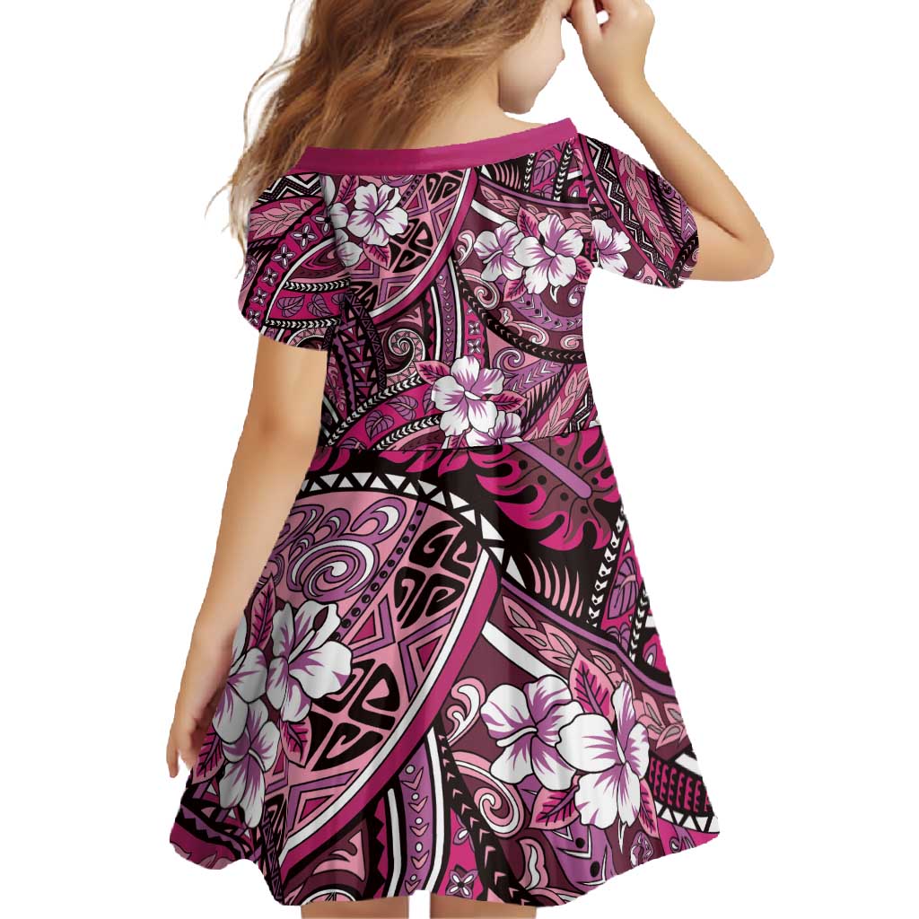 Polynesian Hibiscus Tropical Pink Floral Family Matching Summer Maxi Dress and Hawaiian Shirt Tribal Pattern - Polynesian Pride