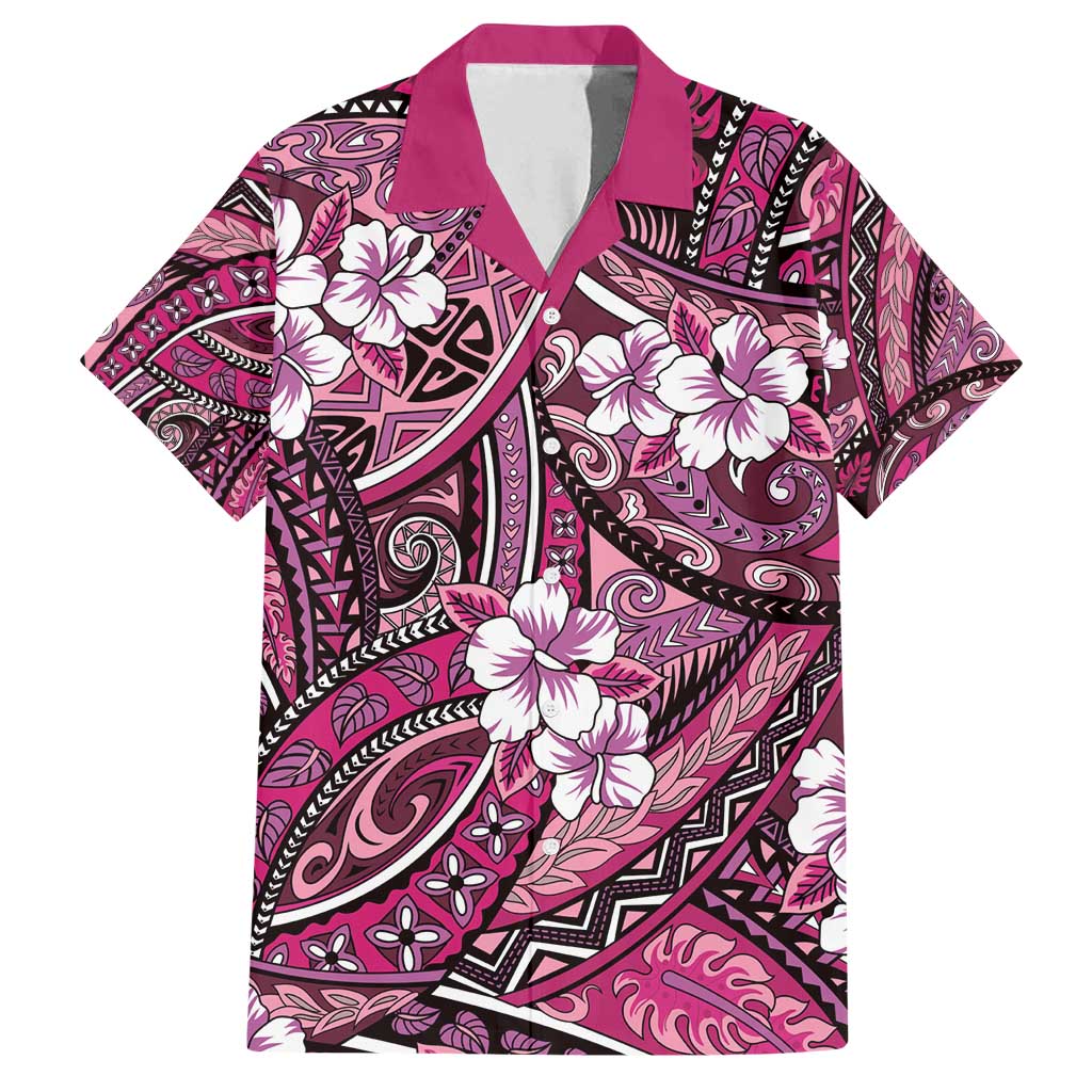 Polynesian Hibiscus Tropical Pink Floral Family Matching Summer Maxi Dress and Hawaiian Shirt Tribal Pattern - Polynesian Pride