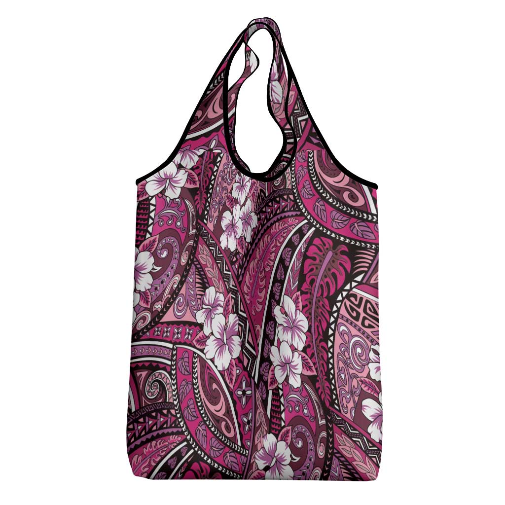 Polynesian Hibiscus Tropical Pink Floral Grocery Bag Tribal Pattern - Polynesian Pride