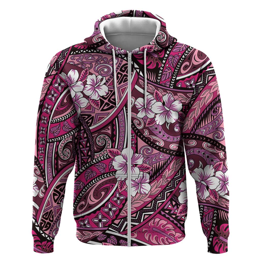Polynesian Hibiscus Tropical Pink Floral Hoodie Tribal Pattern - Polynesian Pride