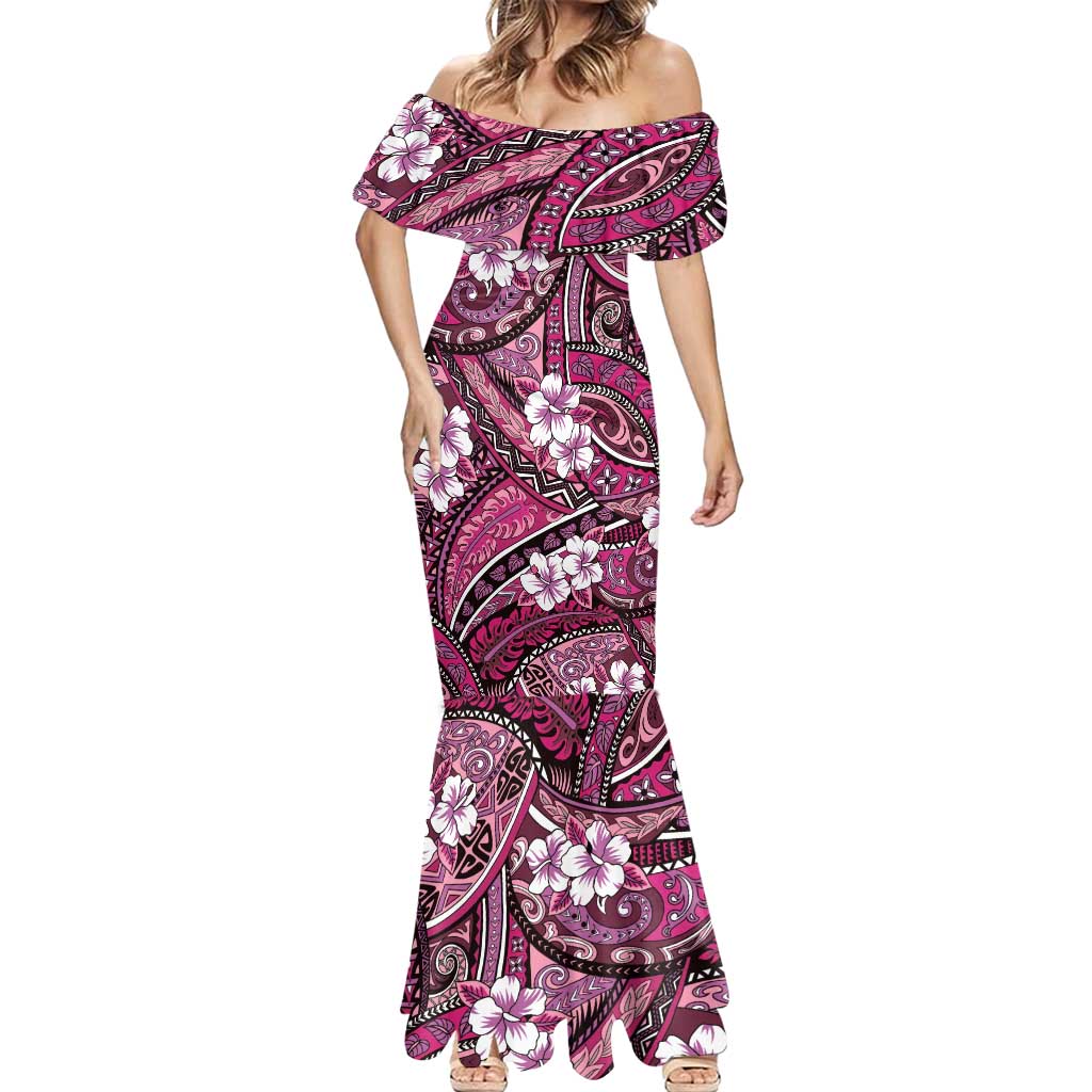 Polynesian Hibiscus Tropical Pink Floral Mermaid Dress Tribal Pattern LT01 - Polynesian Pride