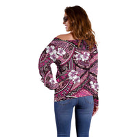 Polynesian Hibiscus Tropical Pink Floral Off Shoulder Sweater Tribal Pattern - Polynesian Pride