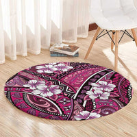 Polynesian Hibiscus Tropical Pink Floral Round Carpet Tribal Pattern - Polynesian Pride