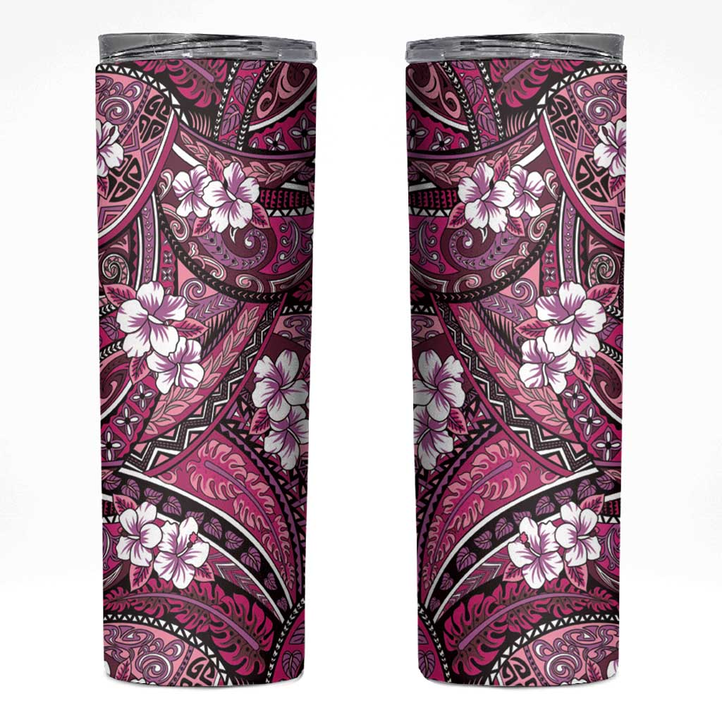 Polynesian Hibiscus Tropical Pink Floral Skinny Tumbler Tribal Pattern - Polynesian Pride