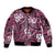 Polynesian Hibiscus Tropical Pink Floral Sleeve Zip Bomber Jacket Tribal Pattern - Polynesian Pride