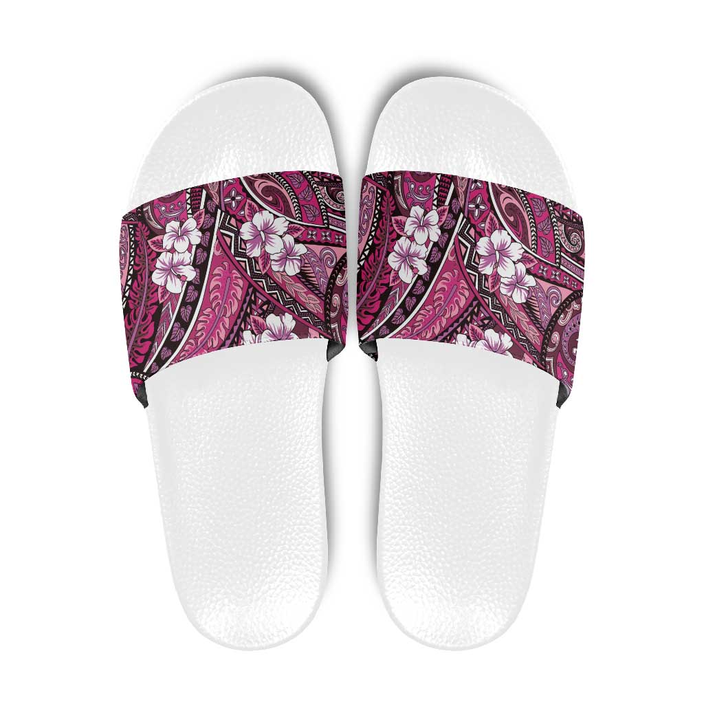 Polynesian Hibiscus Tropical Pink Floral Slide Sandals Tribal Pattern - Polynesian Pride