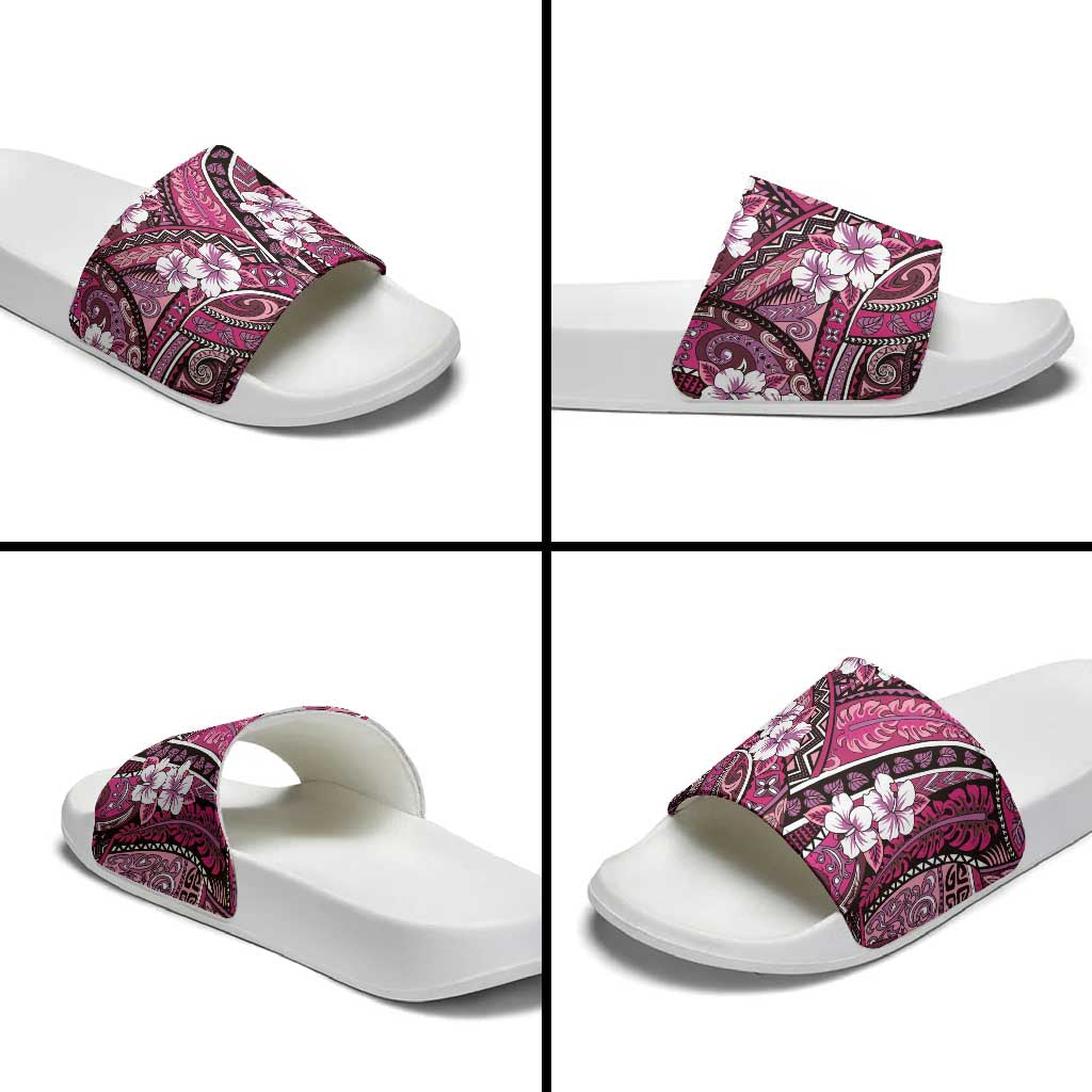 Polynesian Hibiscus Tropical Pink Floral Slide Sandals Tribal Pattern - Polynesian Pride