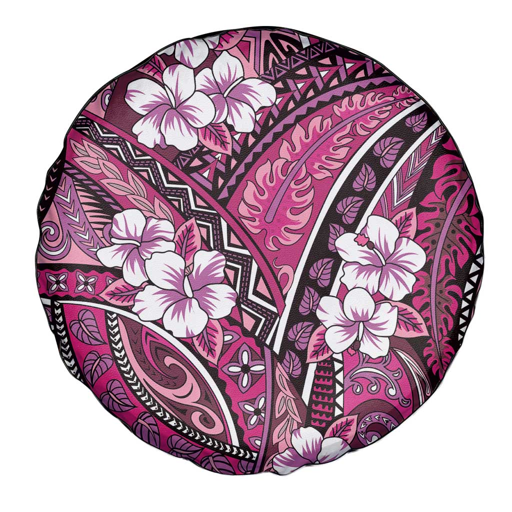 Polynesian Hibiscus Tropical Pink Floral Spare Tire Cover Tribal Pattern - Polynesian Pride