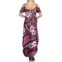 Polynesian Hibiscus Tropical Pink Floral Summer Maxi Dress Tribal Pattern - Polynesian Pride