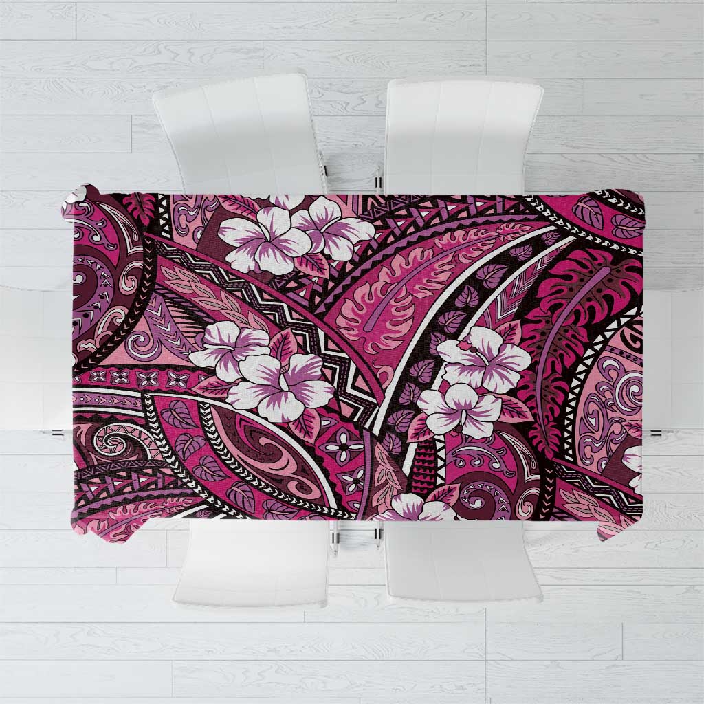 Polynesian Hibiscus Tropical Pink Floral Tablecloth Tribal Pattern - Polynesian Pride