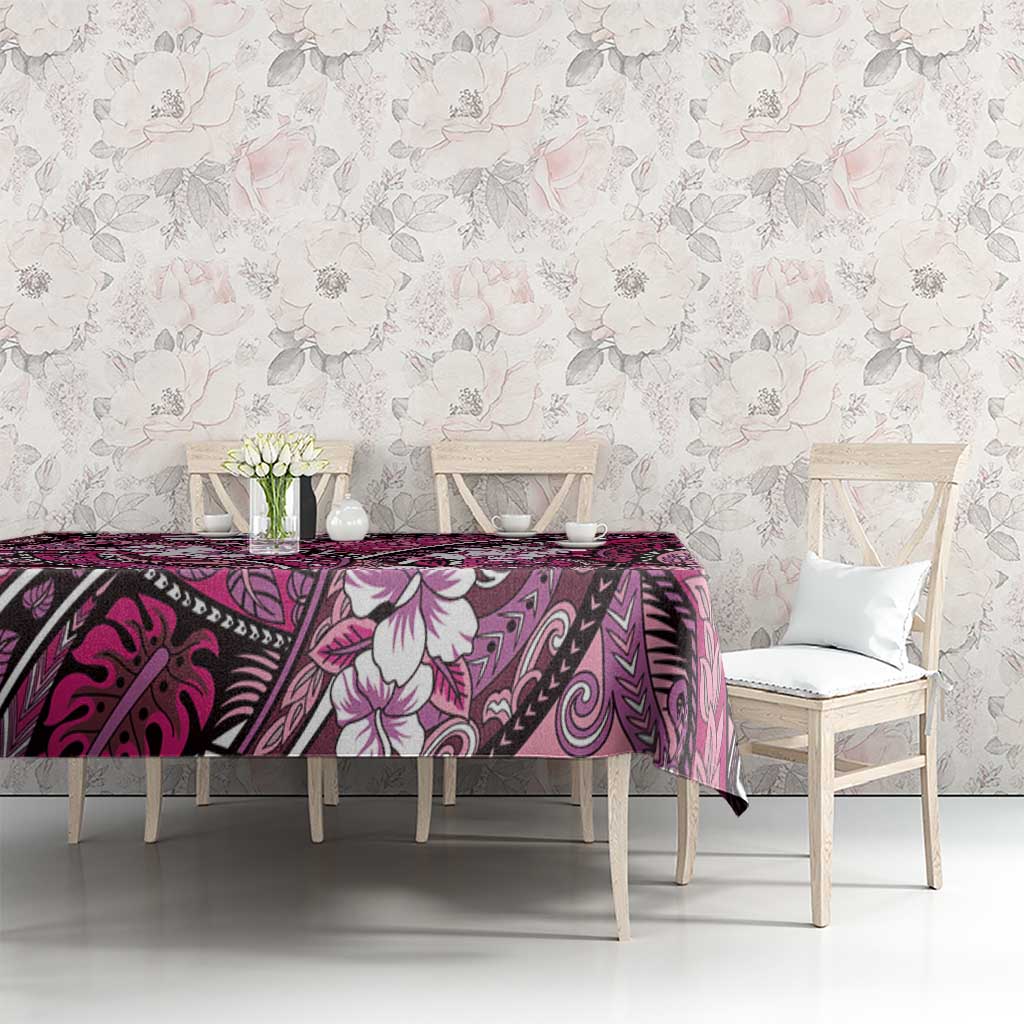 Polynesian Hibiscus Tropical Pink Floral Tablecloth Tribal Pattern - Polynesian Pride