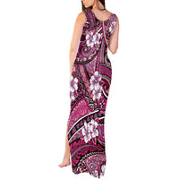 Polynesian Hibiscus Tropical Pink Floral Tank Maxi Dress Tribal Pattern - Polynesian Pride