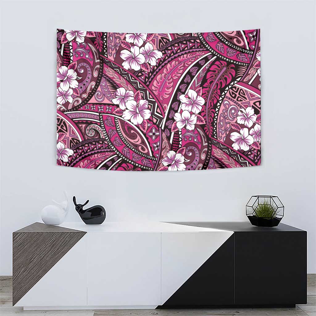 Polynesian Hibiscus Tropical Pink Floral Tapestry Tribal Pattern - Polynesian Pride