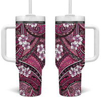 Polynesian Hibiscus Tropical Pink Floral Tumbler With Handle Tribal Pattern - Polynesian Pride