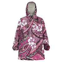 Polynesian Hibiscus Tropical Pink Floral Wearable Blanket Hoodie Tribal Pattern - Polynesian Pride