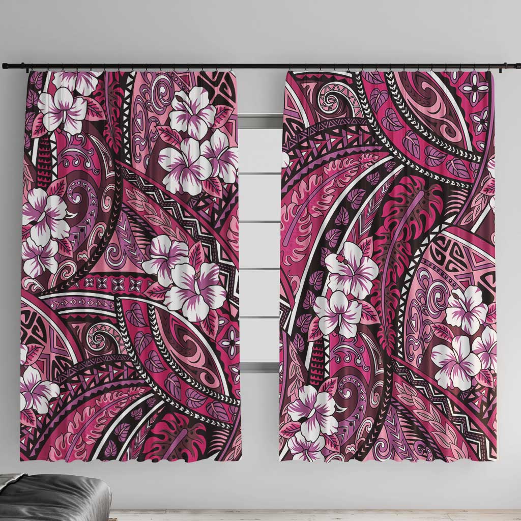 Polynesian Hibiscus Tropical Pink Floral Window Curtain Tribal Pattern - Polynesian Pride
