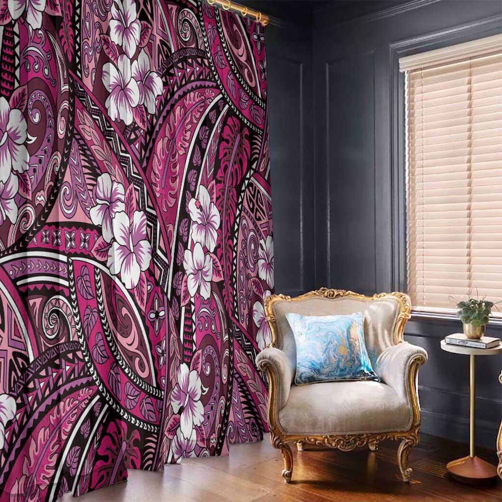 Polynesian Hibiscus Tropical Pink Floral Window Curtain Tribal Pattern - Polynesian Pride