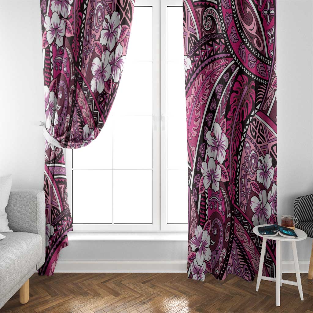 Polynesian Hibiscus Tropical Pink Floral Window Curtain Tribal Pattern - Polynesian Pride