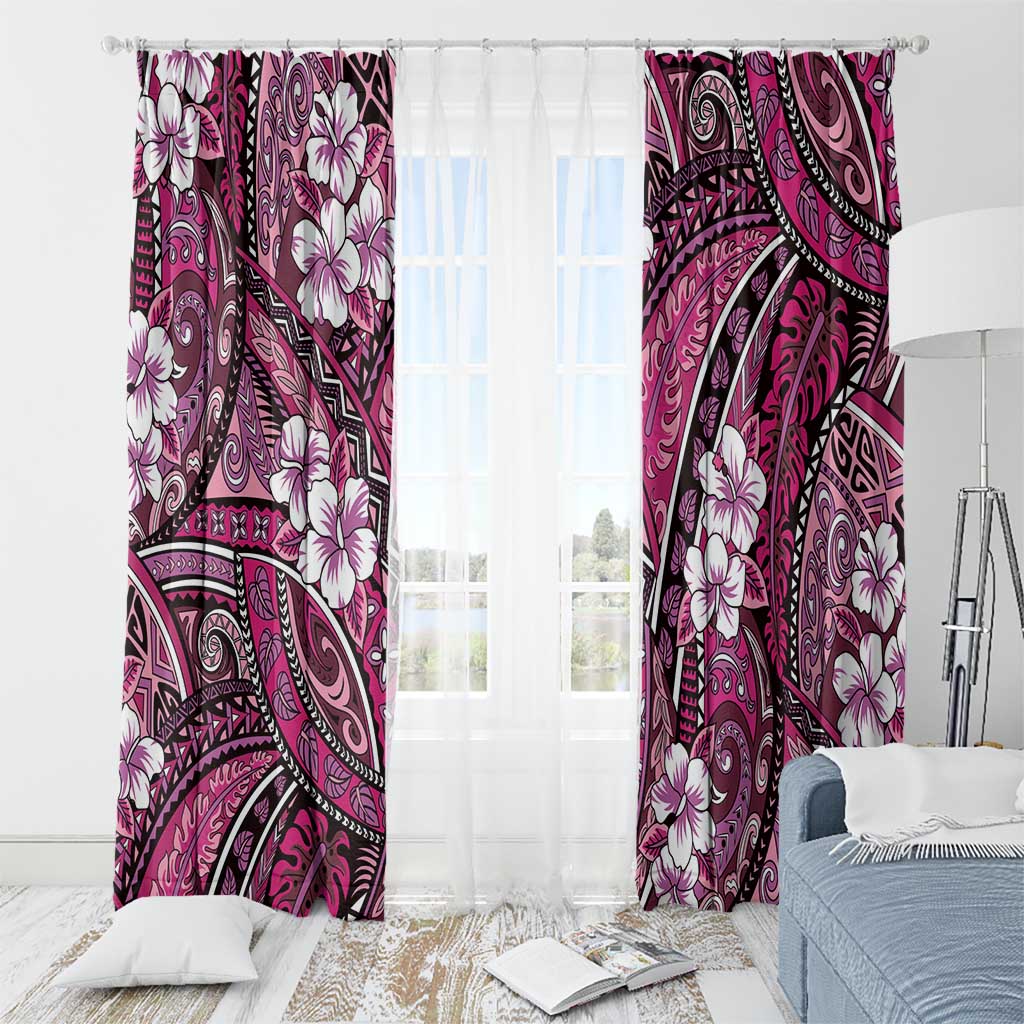 Polynesian Hibiscus Tropical Pink Floral Window Curtain Tribal Pattern - Polynesian Pride