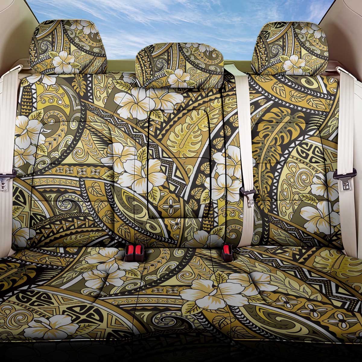 Polynesian Hibiscus Tropical Yellow Floral Back Car Seat Cover Tribal Pattern - Polynesian Pride