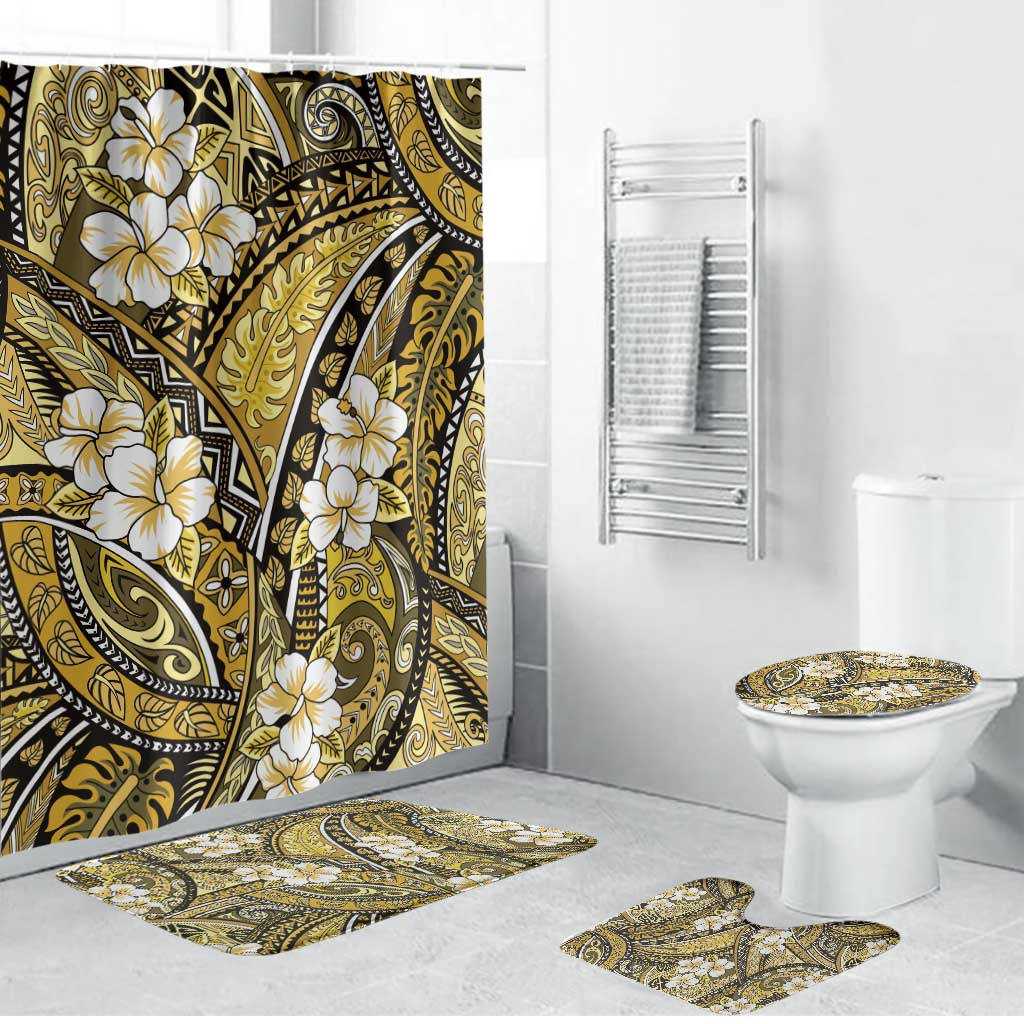 Polynesian Hibiscus Tropical Yellow Floral Bathroom Set Tribal Pattern - Polynesian Pride