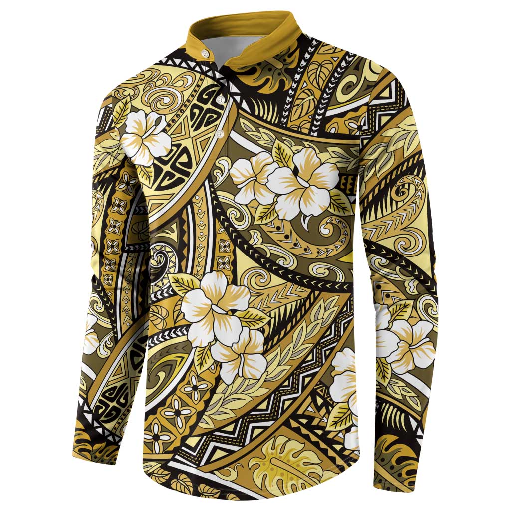 Polynesian Hibiscus Tropical Yellow Floral Button Sweatshirt Tribal Pattern LT01 - Polynesian Pride