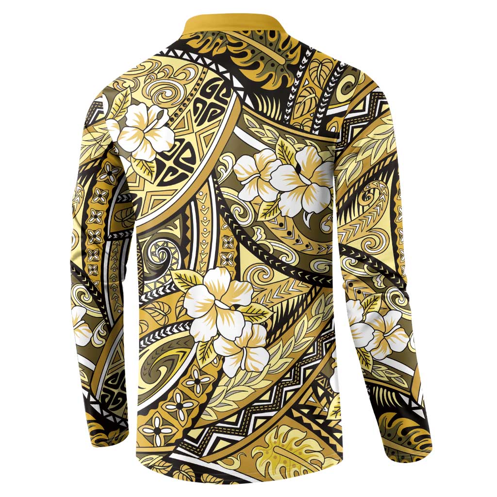 Polynesian Hibiscus Tropical Yellow Floral Button Sweatshirt Tribal Pattern LT01 - Polynesian Pride