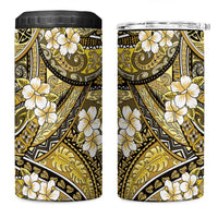 Polynesian Hibiscus Tropical Yellow Floral 4 in 1 Can Cooler Tumbler Tribal Pattern - Polynesian Pride