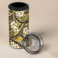 Polynesian Hibiscus Tropical Yellow Floral 4 in 1 Can Cooler Tumbler Tribal Pattern - Polynesian Pride