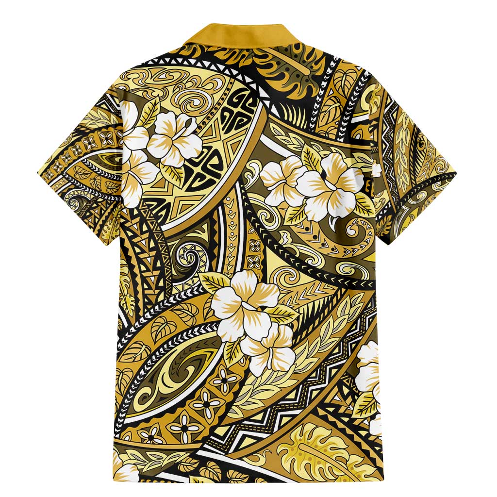 Polynesian Hibiscus Tropical Yellow Floral Family Matching Mermaid Dress and Hawaiian Shirt Tribal Pattern - Polynesian Pride