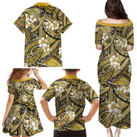 Polynesian Hibiscus Tropical Yellow Floral Family Matching Puletasi and Hawaiian Shirt Tribal Pattern - Polynesian Pride