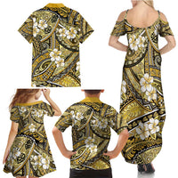 Polynesian Hibiscus Tropical Yellow Floral Family Matching Summer Maxi Dress and Hawaiian Shirt Tribal Pattern - Polynesian Pride