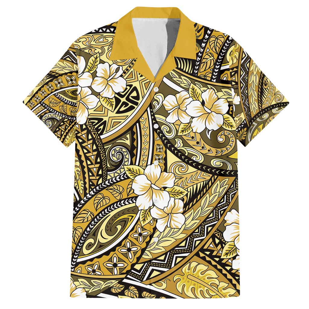 Polynesian Hibiscus Tropical Yellow Floral Family Matching Summer Maxi Dress and Hawaiian Shirt Tribal Pattern - Polynesian Pride