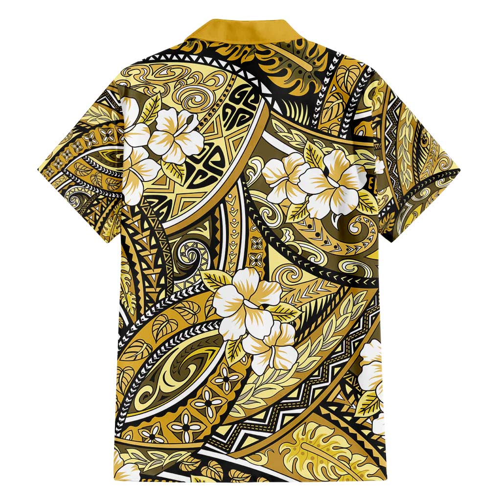 Polynesian Hibiscus Tropical Yellow Floral Family Matching Summer Maxi Dress and Hawaiian Shirt Tribal Pattern - Polynesian Pride