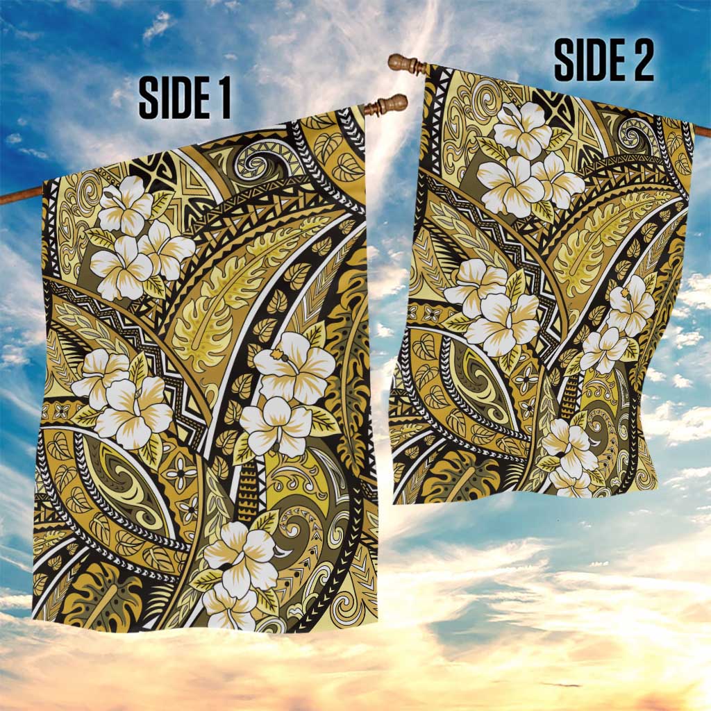 Polynesian Hibiscus Tropical Yellow Floral Garden Flag Tribal Pattern - Polynesian Pride