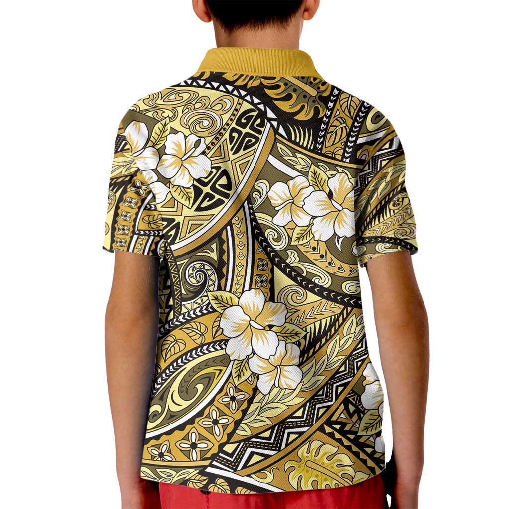Polynesian Hibiscus Tropical Yellow Floral Kid Polo Shirt Tribal Pattern - Polynesian Pride