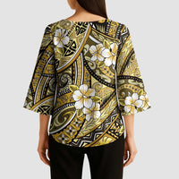 Polynesian Hibiscus Tropical Yellow Floral Kimono Sleeve Blouse Tribal Pattern - Polynesian Pride