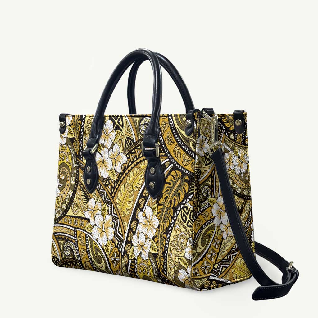 Polynesian Hibiscus Tropical Yellow Floral Leather Bag Tribal Pattern - Polynesian Pride