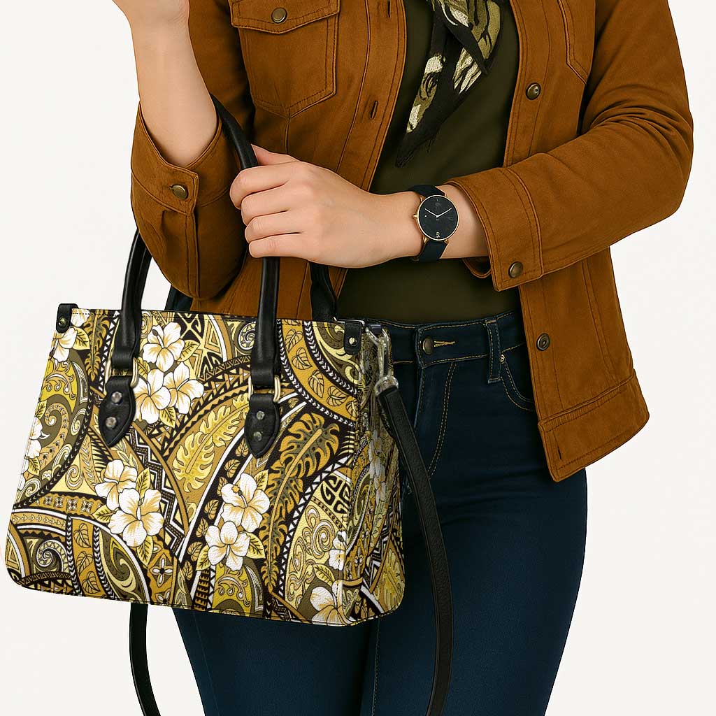 Polynesian Hibiscus Tropical Yellow Floral Leather Bag Tribal Pattern - Polynesian Pride