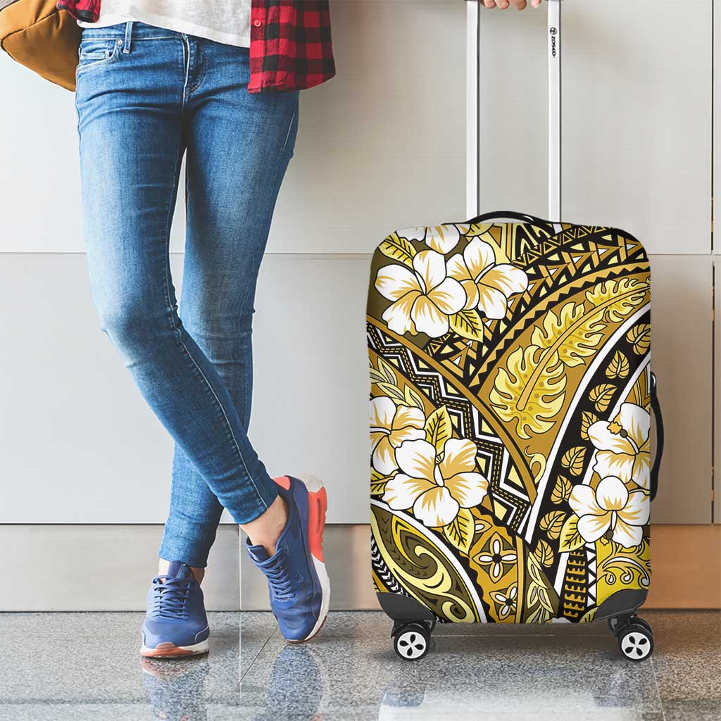 Polynesian Hibiscus Tropical Yellow Floral Luggage Cover Tribal Pattern - Polynesian Pride