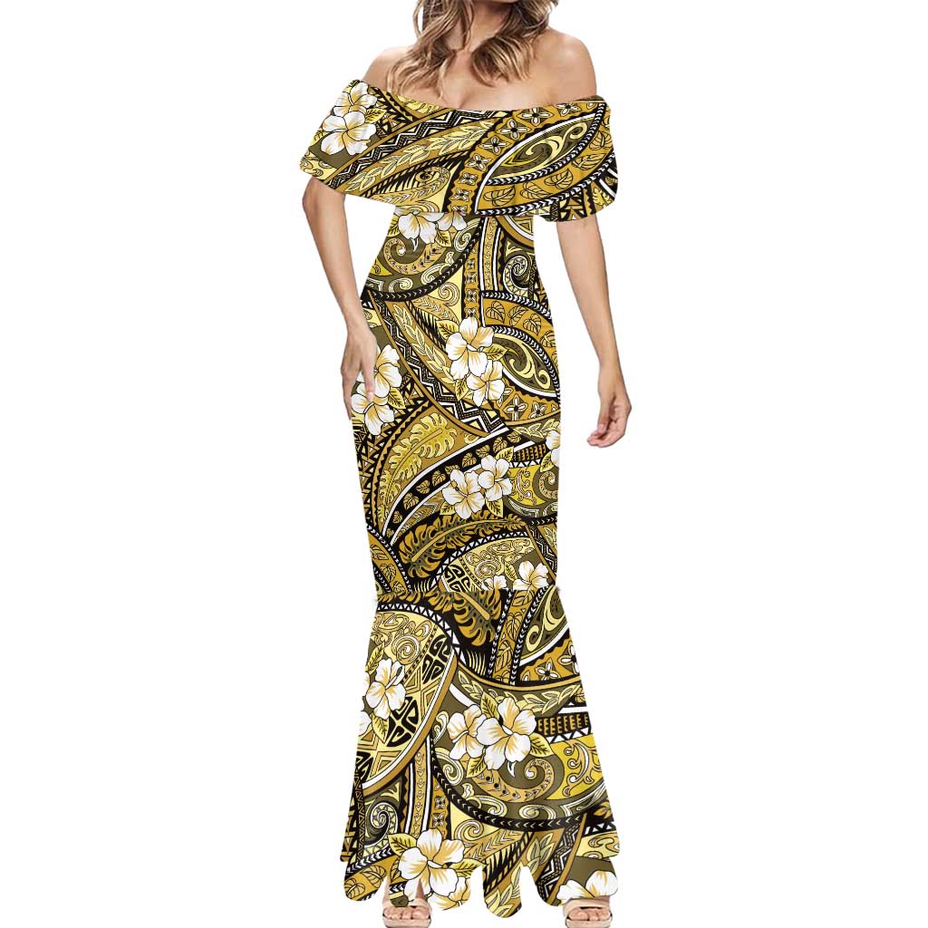 Polynesian Hibiscus Tropical Yellow Floral Mermaid Dress Tribal Pattern LT01 - Polynesian Pride