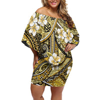 Polynesian Hibiscus Tropical Yellow Floral Off Shoulder Short Dress Tribal Pattern - Polynesian Pride