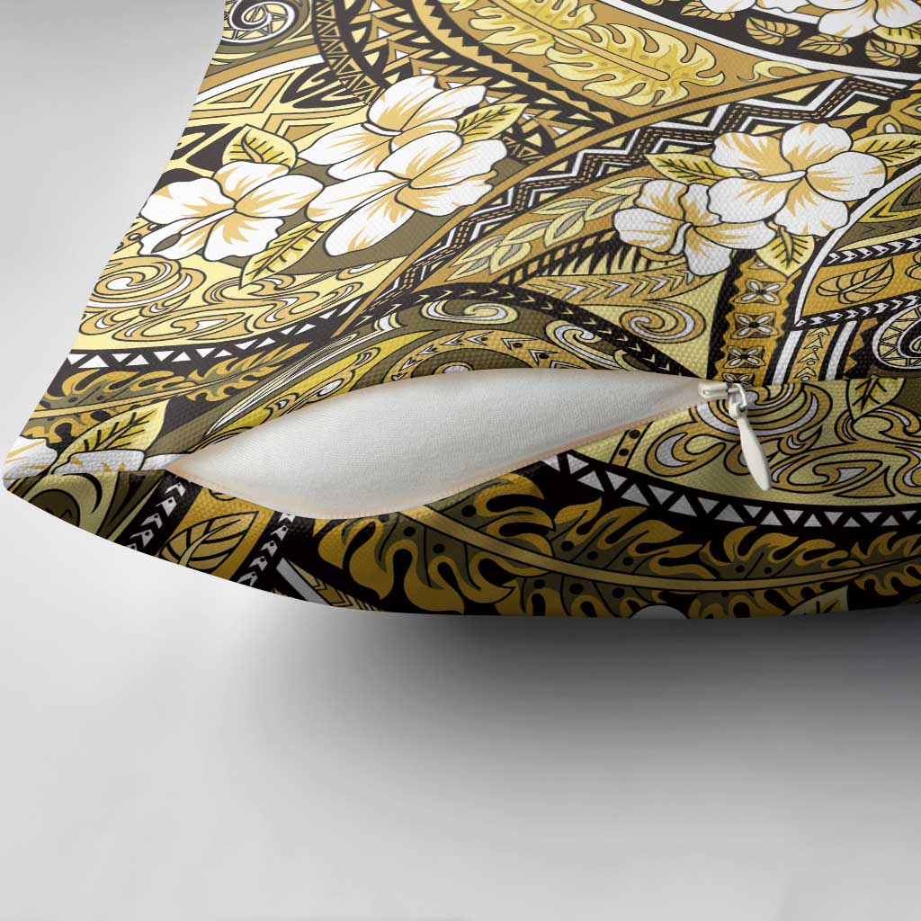 Polynesian Hibiscus Tropical Yellow Floral Pillow Cover Tribal Pattern - Polynesian Pride