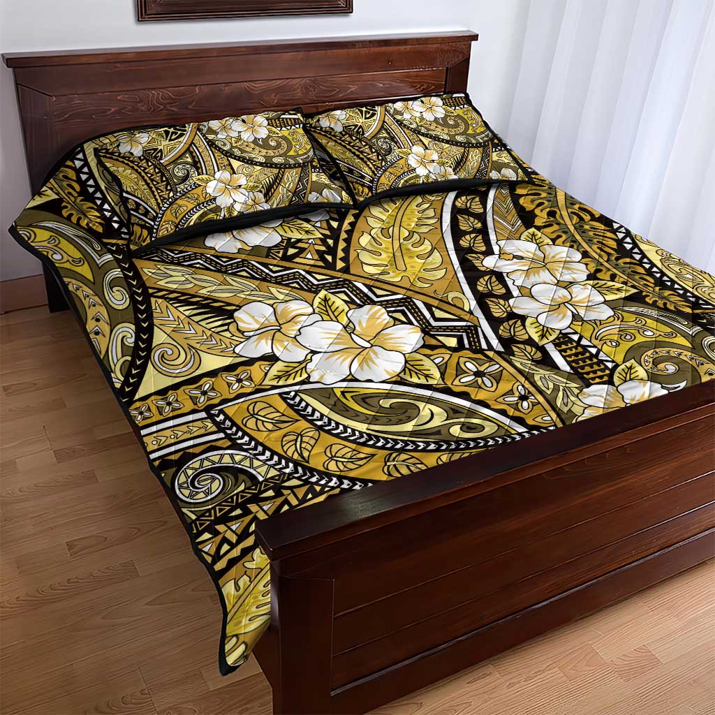 Polynesian Hibiscus Tropical Yellow Floral Quilt Bed Set Tribal Pattern - Polynesian Pride
