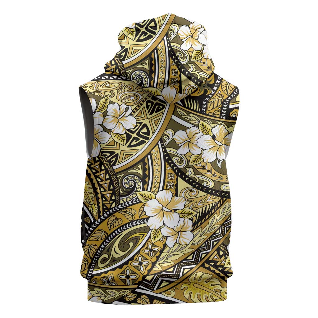 Polynesian Hibiscus Tropical Yellow Floral Sleeveless Zip Hoodie Tribal Pattern - Polynesian Pride